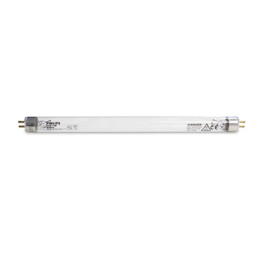 Philips 2-prong clear glass UV lamp bulb for 1 GPM water sterilizer systems, ensuring pure drinking water.