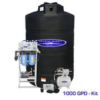 Crystal Quest Whole House RO System with 500-gallon black storage tank and brass rotary pump.