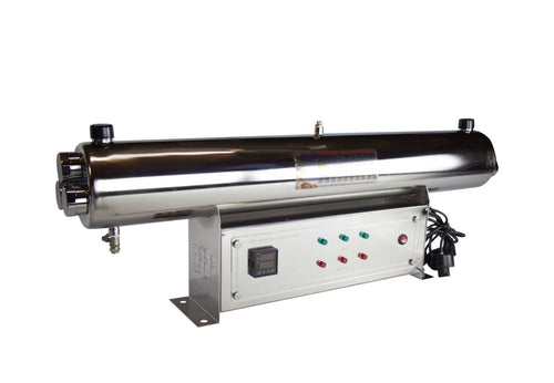 Crystal Quest 36 GPM Ultraviolet Water Sterilizer System with a sleek 304 stainless steel axial flow reactor.