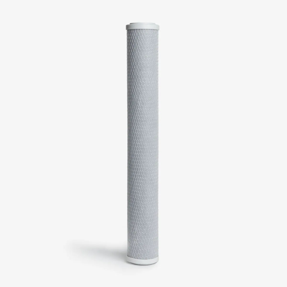 Crystal Quest 2-7/8" x 20" 5-micron carbon block filter, light gray with white end caps.