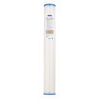 Crystal Quest 2-7/8" x 20" pleated cellulose sediment filter cartridge with blue end caps.