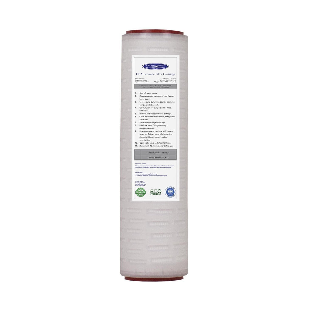 Crystal Quest 2-7-8-x-9-3-4-ultrafiltration Filter cartridge with label on a white background