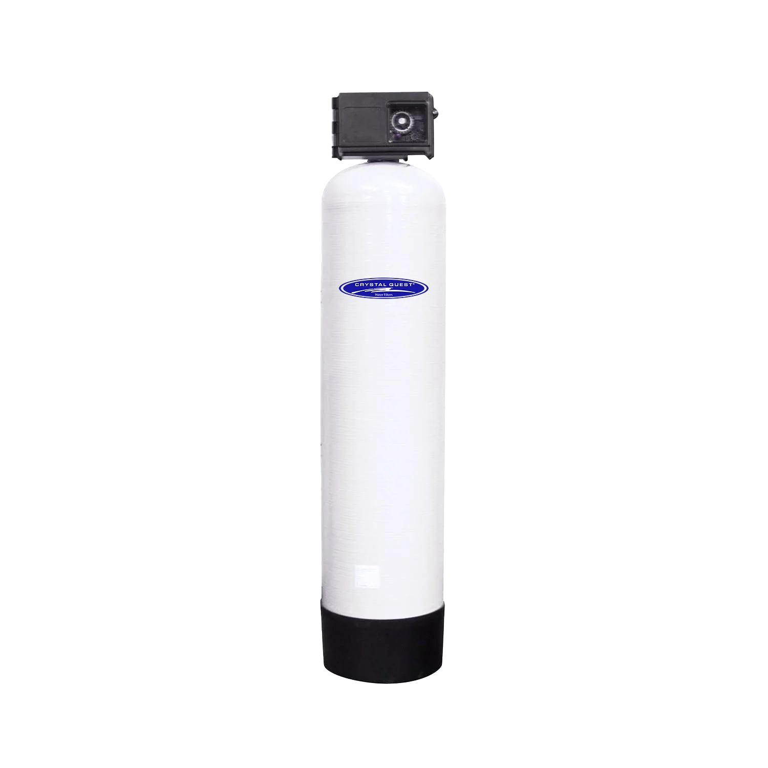 Crystal Quest Commercial SMART GAC water filtration system, 20 GPM, automatic, white tank with black top and base.