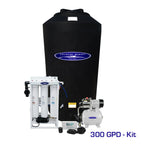 Crystal Quest 300 GPD whole house reverse osmosis system with 165-gallon black storage tank and brass rotary pump.
