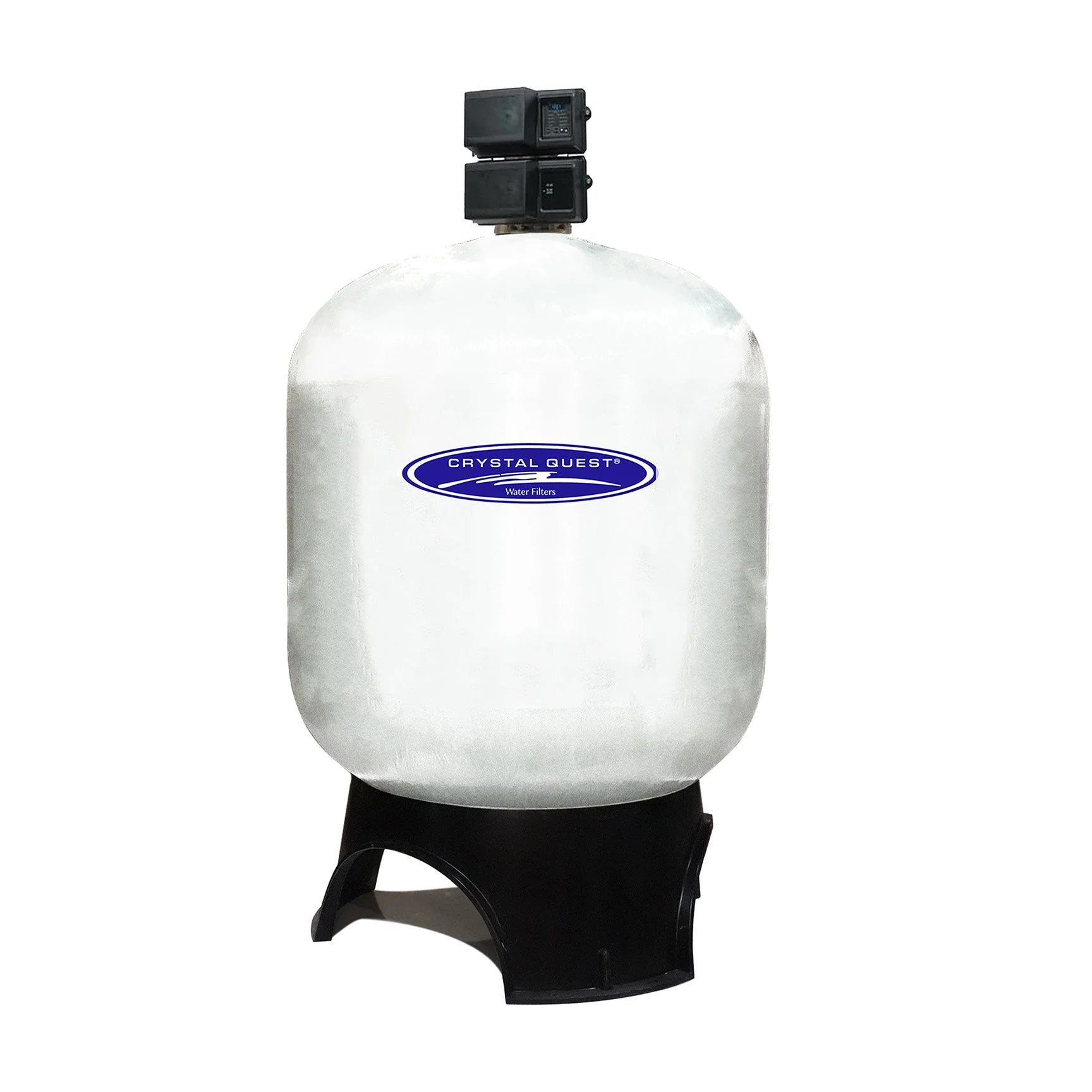 Crystal Quest SMART GAC Water Filtration System, 390 GMP, automatic, with white tank and black base.