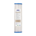 Crystal Quest 4-5/8" x 20" pleated cellulose sediment filter cartridge with blue end caps.