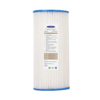 Crystal Quest 4-5/8" x 9-3/4" pleated cellulose sediment filter cartridge with blue end caps.
