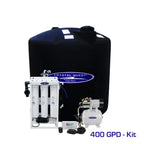 Crystal Quest Whole House RO System with 220-gallon black storage tank and brass rotary pump.