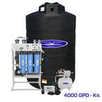 Crystal Quest 4000 GPD whole house reverse osmosis system with black 500-gallon storage tank and 1.5 HP pump.