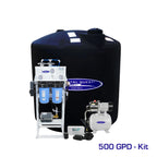 Crystal Quest 500 GPD whole house reverse osmosis system with a 220-gallon black storage tank.