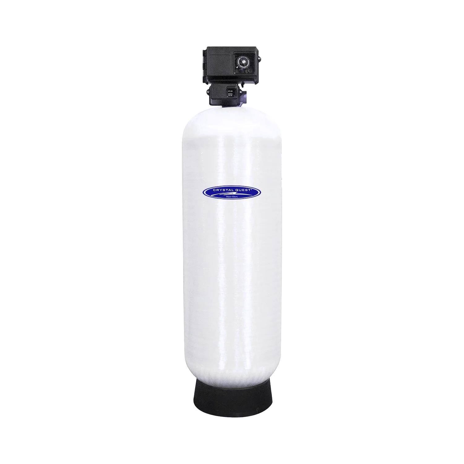 Crystal Quest Commercial SMART GAC Water Filtration System, 60 GPM, automatic, white tank with black top and base.