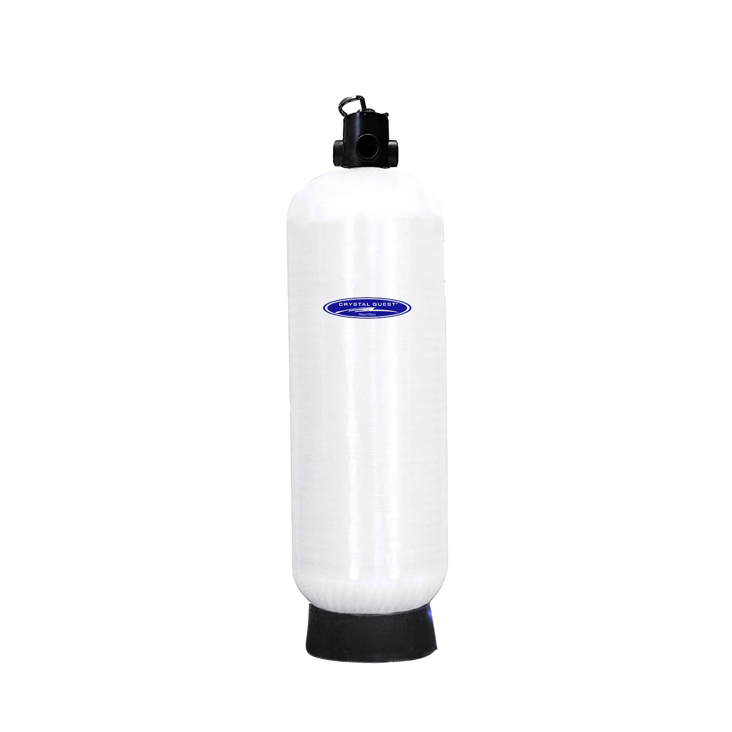 Crystal Quest Commercial SMART GAC water filtration system, a tall white tank with black top and base.