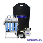 Crystal Quest 7000 GPD whole house RO system with 165-gallon black storage tank and 1.5 HP pump.