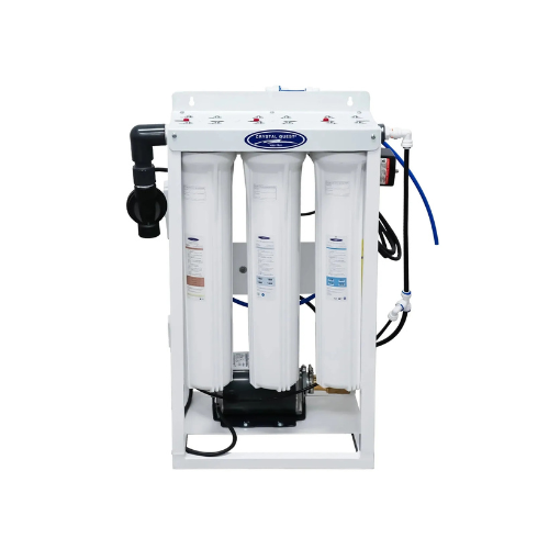 Water filtration system with multiple cylindrical filters on a white background