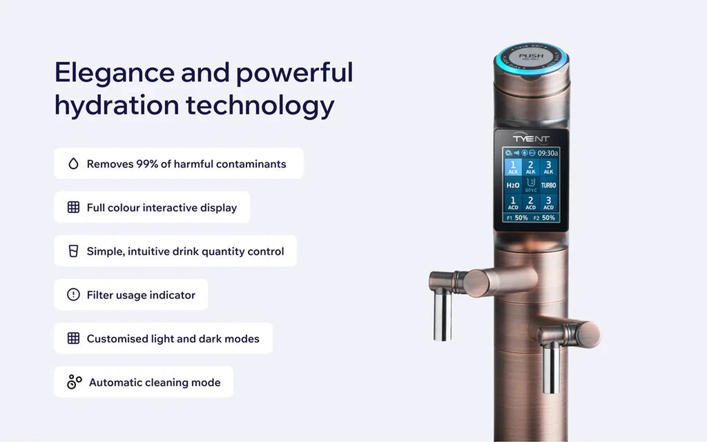 Tyent UCE-13 Plus Antique water ionizer with interactive display, filter indicator and automatic cleaning mode