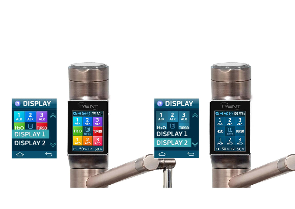 Tyent UCE-13 Plus Antique touchscreen display showing light and dark mode interface options