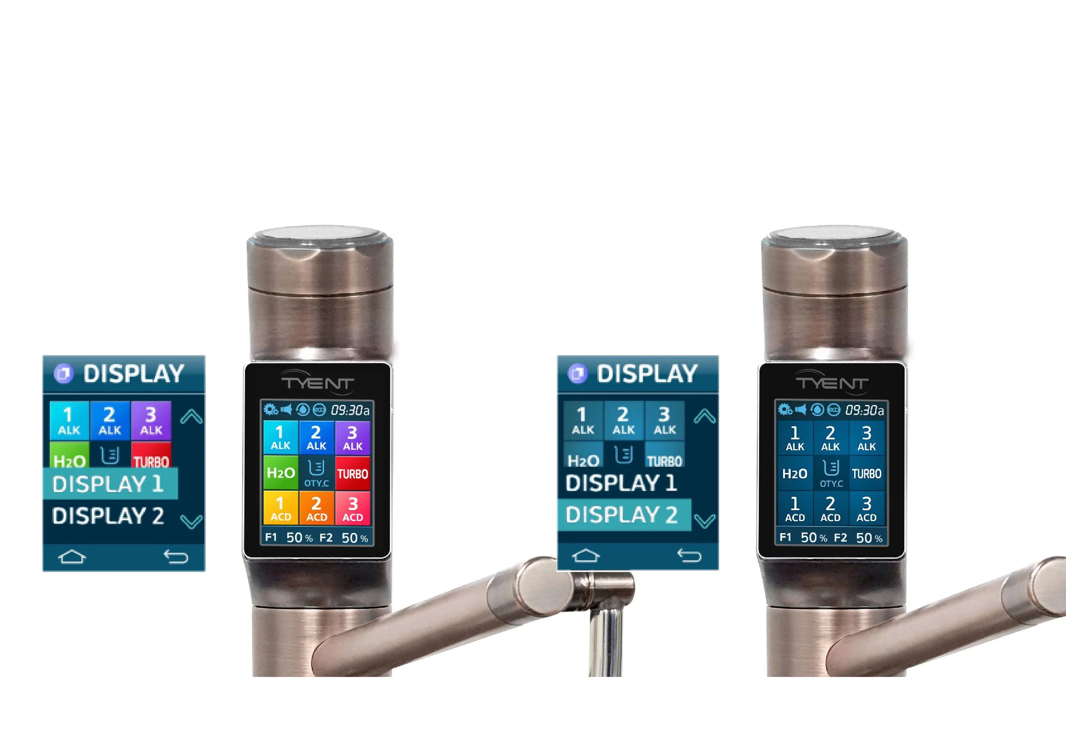Tyent UCE-13 Plus Antique touchscreen display showing light and dark mode interface options