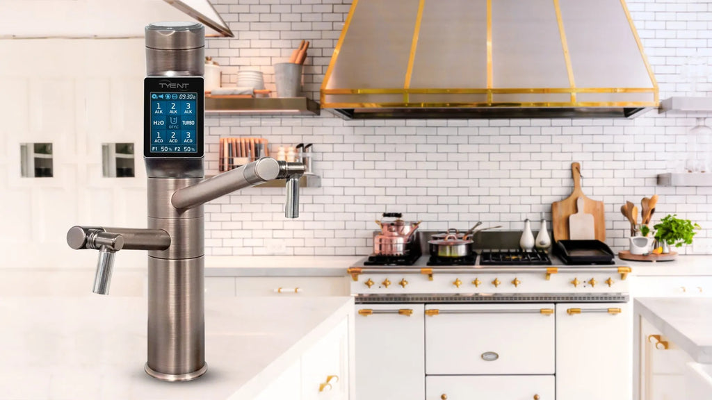 Tyent UCE-13 Plus Antique touchscreen faucet installed on a premium kitchen countertop
