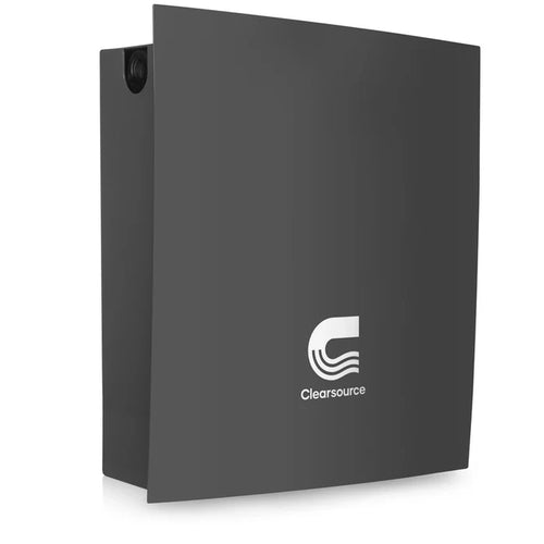 Clearsource Whole Home Water Filtration System in a compact dark-gray enclosed chassis with the Clearsource logo.