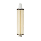 Guzzle H2O Guide Prefilter with reusable 0.35-micron pleated sediment filter and threaded hose connections on a white background.