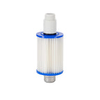Guzzle H2O Scout 1-micron sediment prefilter with a pleated filter cartridge and threaded hose fittings.