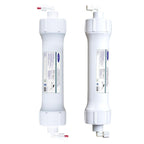 Crystal Quest inline granular activated coconut shell carbon gac filter cartridge ,Two white water filter cartridges on a white background