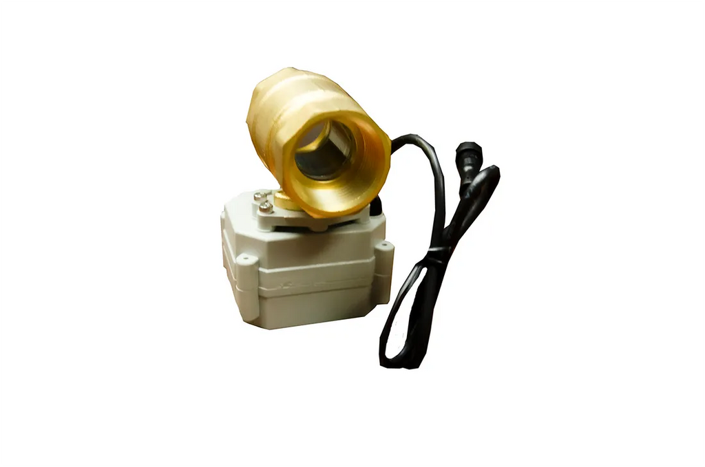 Crystal Quest Leak Detector Smart Valve, 1" brass and white unit, for whole house water filters.