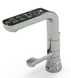 Water for Life Rio under-sink alkaline water ionizer digital faucet with pH display, touch controls, and dual water outlets.