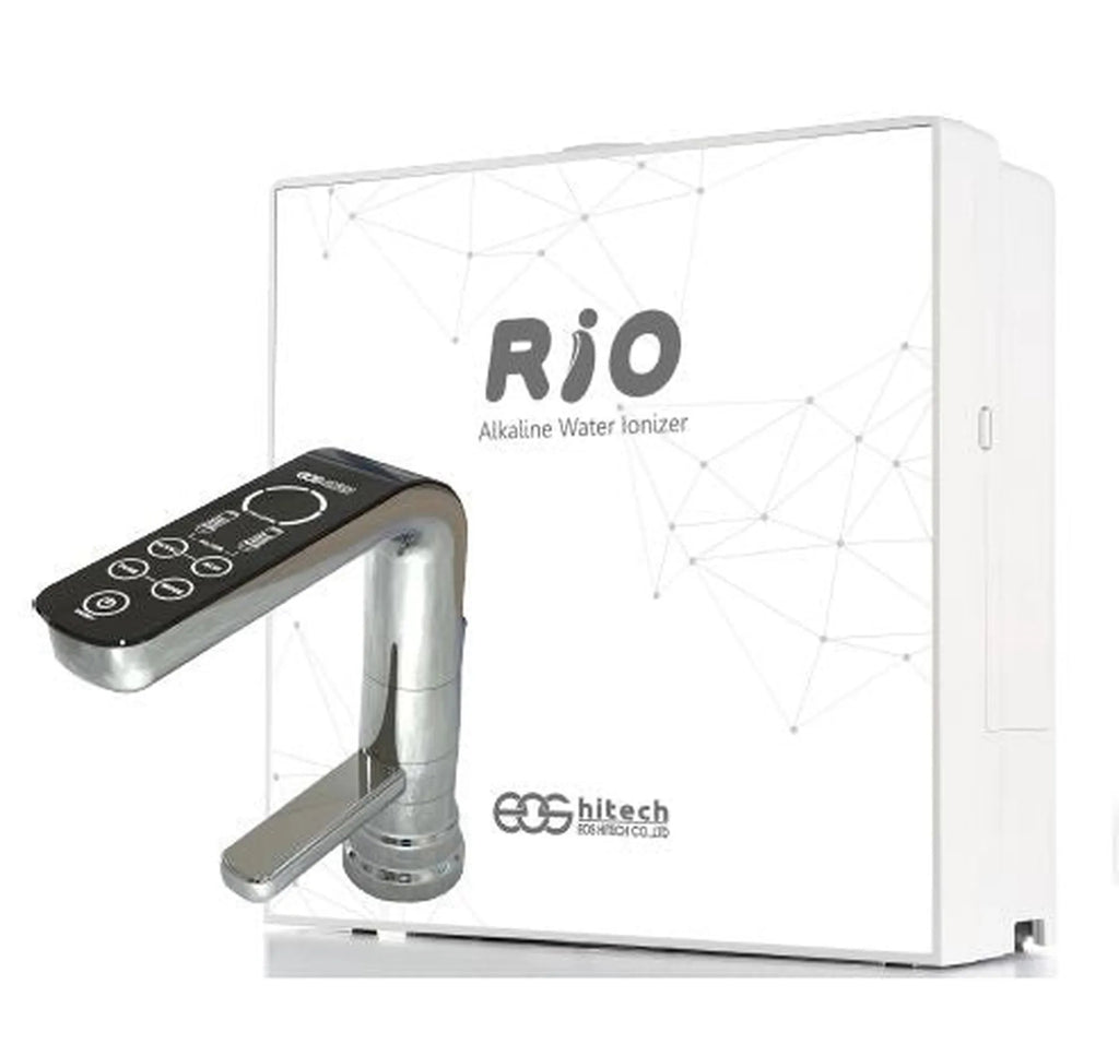 Water for Life Rio under-sink alkaline water ionizer system with white main unit and digital control faucet.