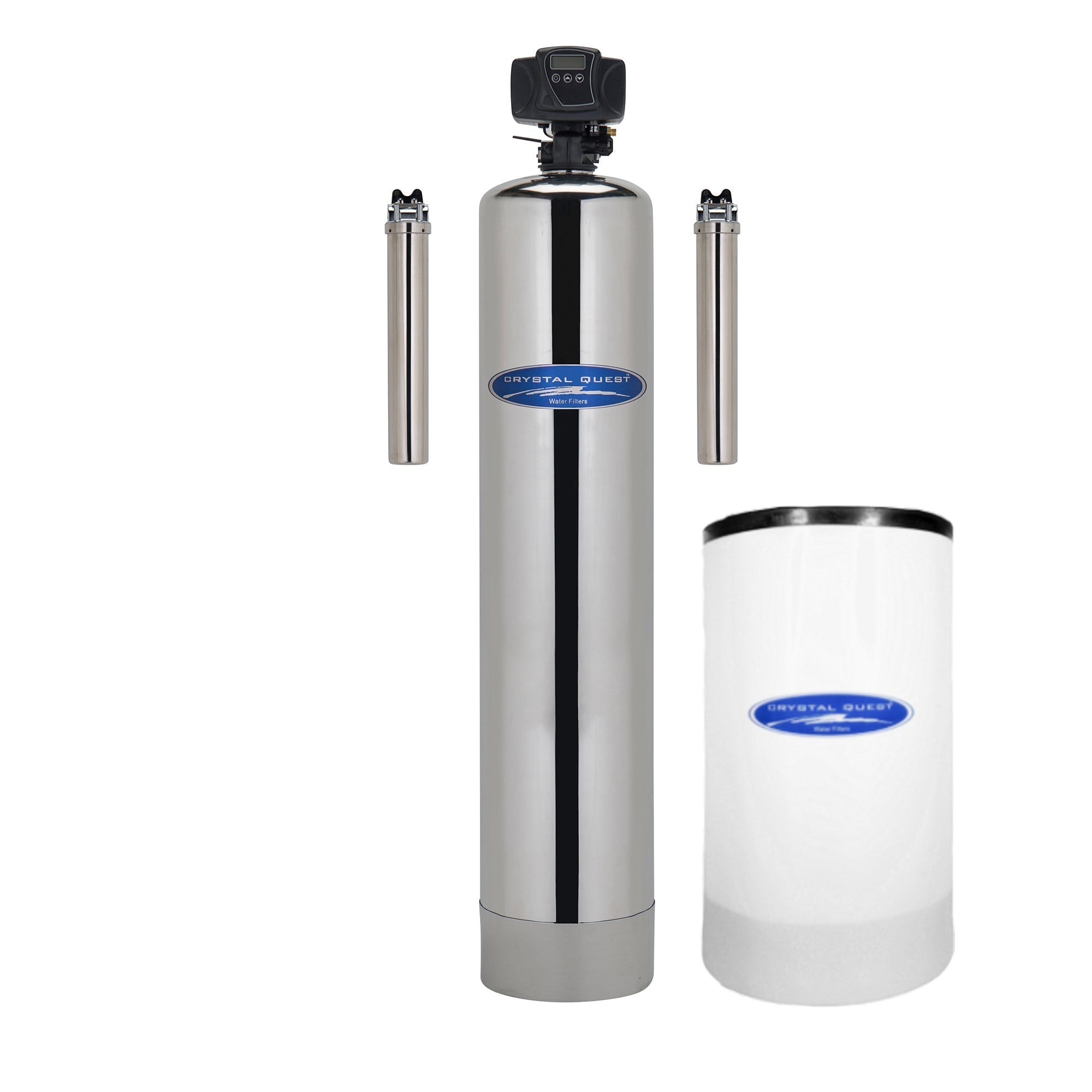 Crystal Quest whole house water softener with pre and post filtration 5600 control valve brine tank resin media stainless tank options