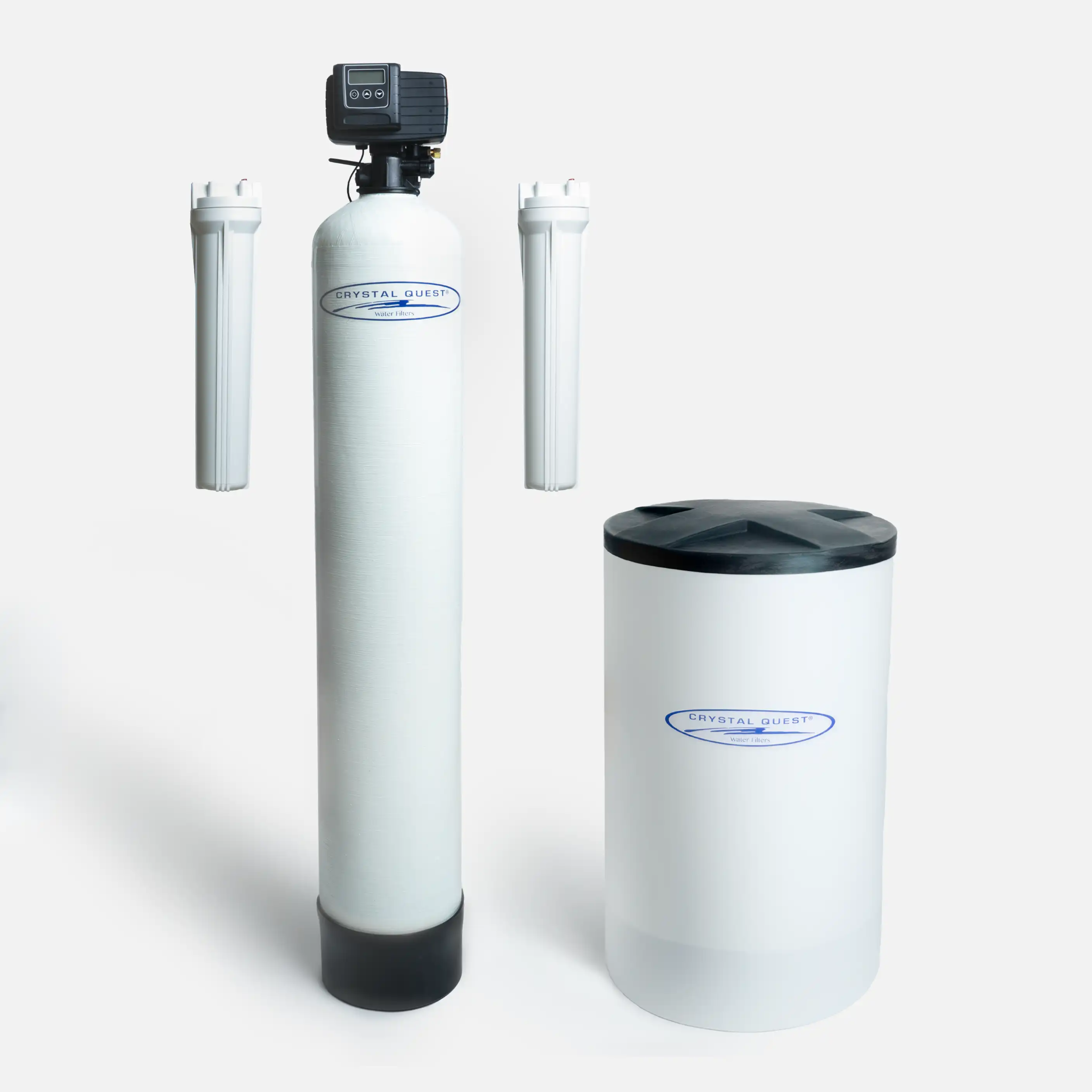 Crystal Quest whole house water softener with pre and post filtration 5600 control valve brine tank resin media fiberglass  tank options