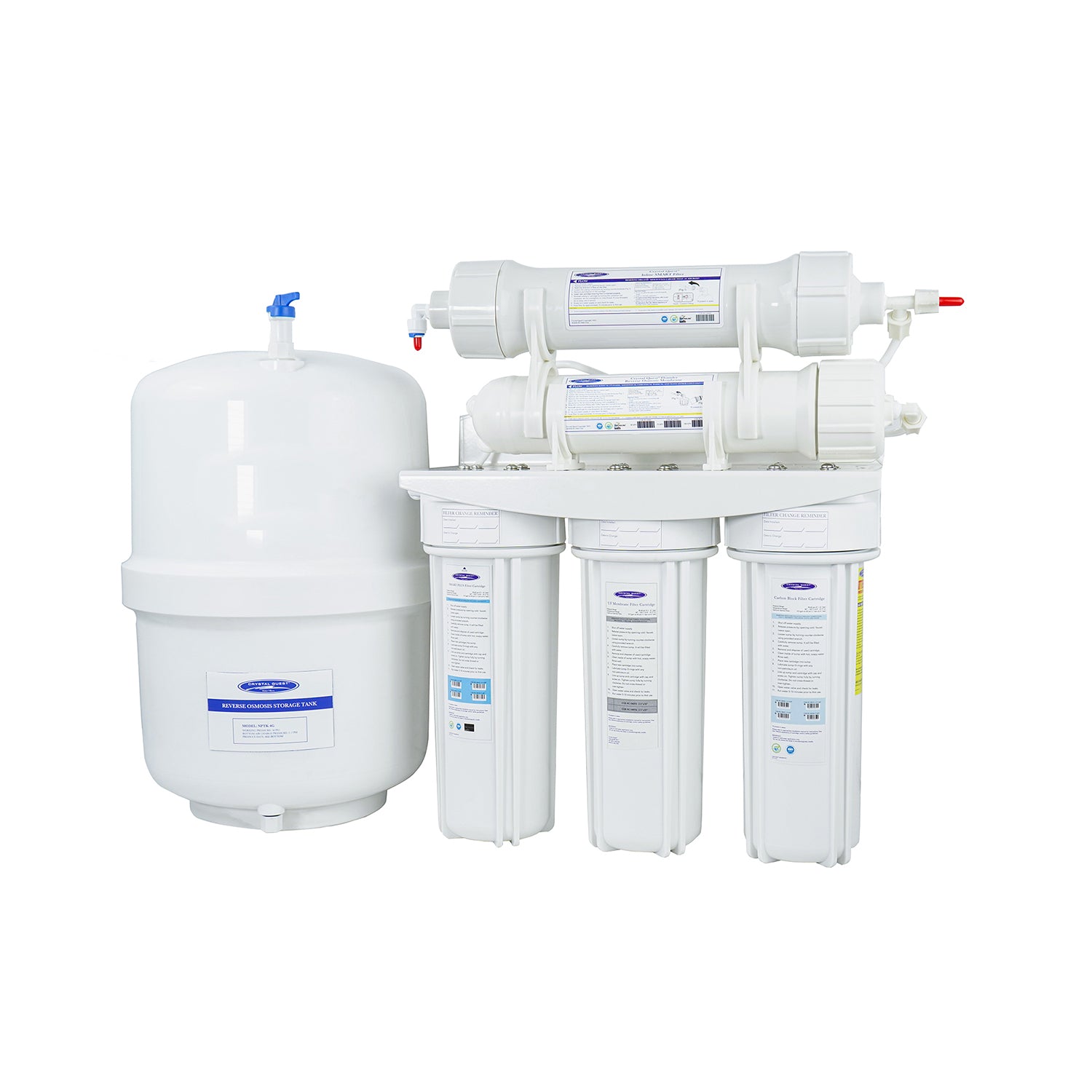 Crystal Quest 200m 16 stage reverse osmosis White water filtration system on a white background
