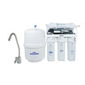 Crstal Quest 2000mp 19 stage with faucet Water filtration system with multiple filters and a faucet on a white background