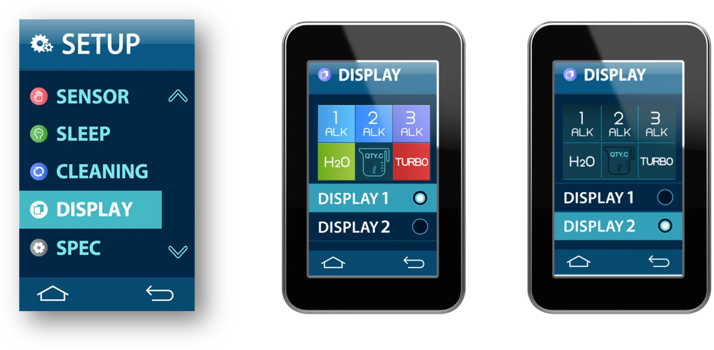 Tyent ACE-13 display settings screen with light and dark interface options
