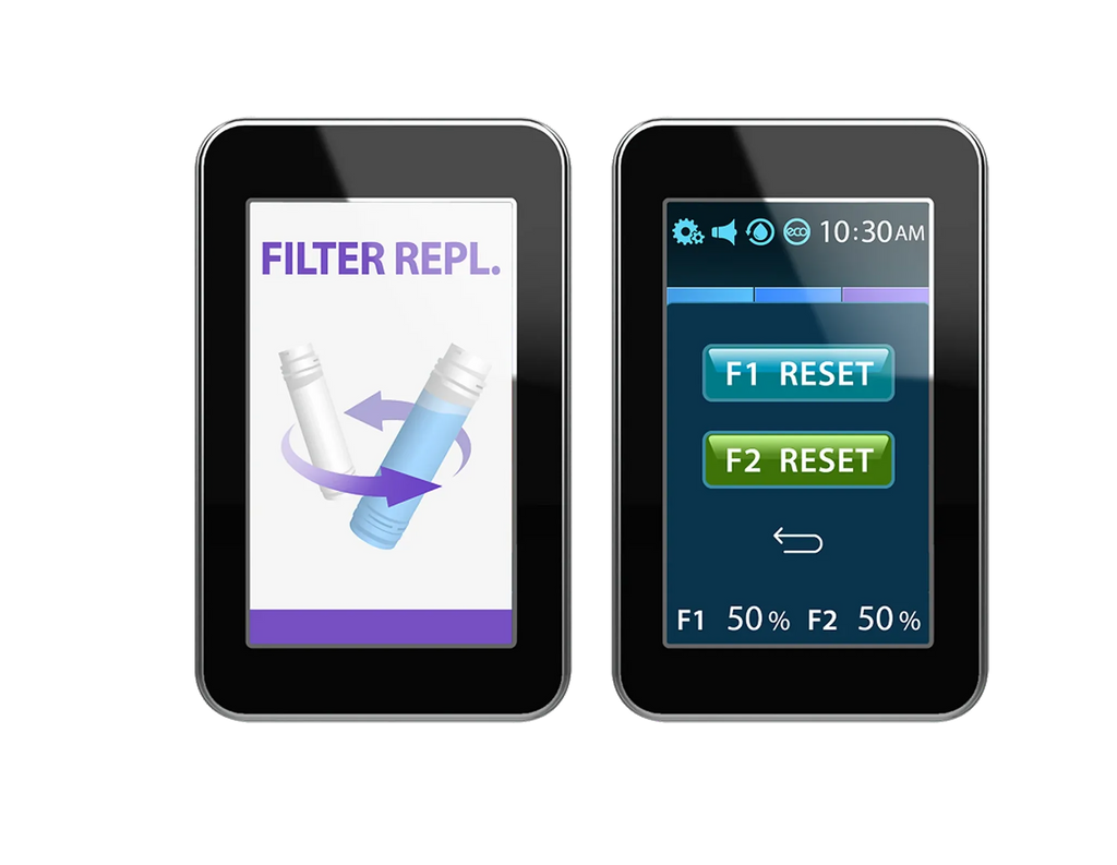Tyent ACE-13 touchscreen filter replacement and F1 F2 reset display for maintenance tracking

