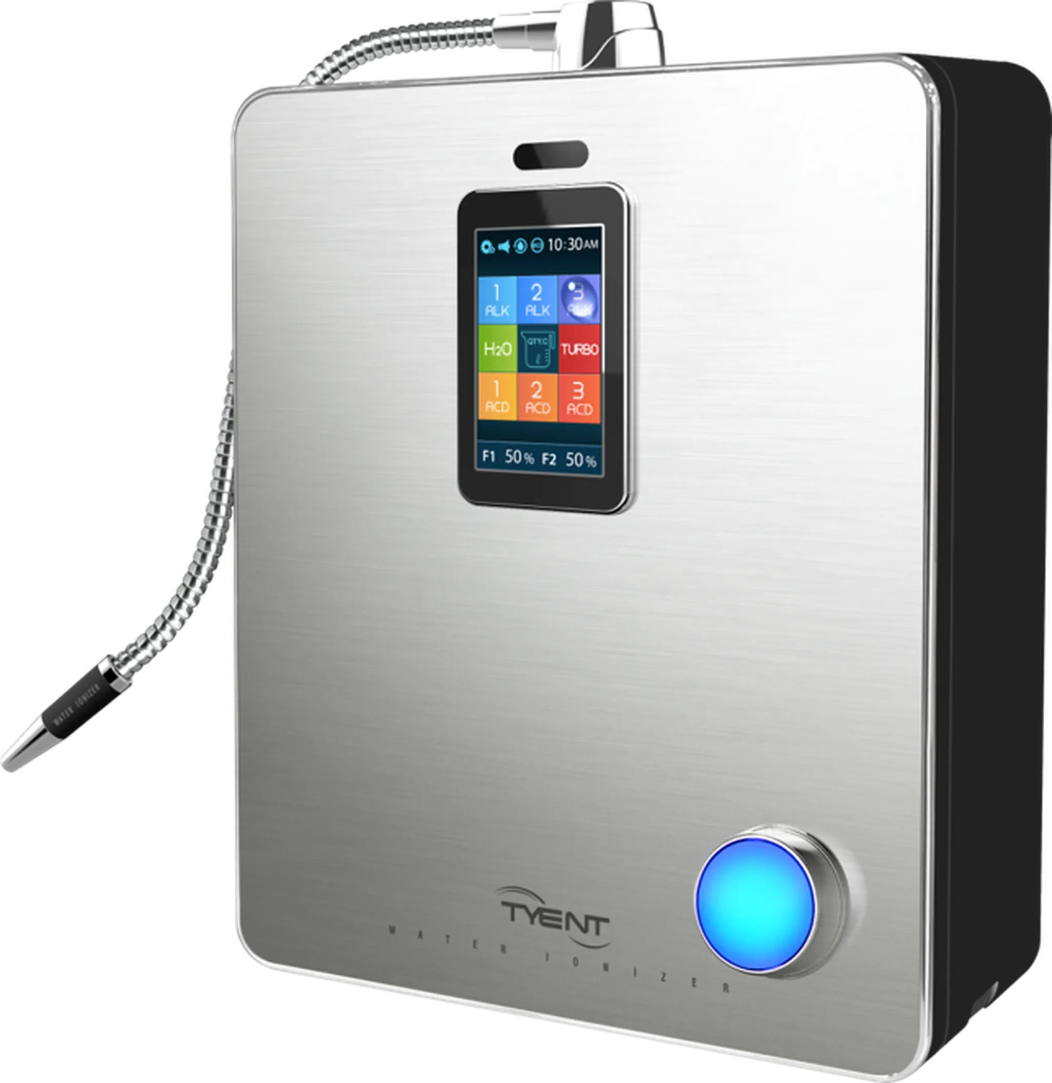Tyent ACE-13 water ionizer with touchscreen display, flexible dispenser and blue jog dial control