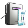 Tyent Edge-9 water ionizer shown with Ultra Filter replacement set box for 1st and 2nd filter cartridges
