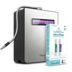 Tyent Edge-9 water ionizer shown with Ultra Filter replacement set box for 1st and 2nd filter cartridges