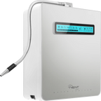 Tyent Edge 9000 white water ionizer side view with flexible stainless dispenser and digital display