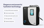 Tyent Hybrid water ionizer feature graphic highlighting touchscreen display, quantity control, and cleaning mode
