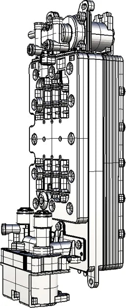 Tyent Hybrid water cell assembly diagram showing internal electrolysis chamber and connection points
