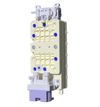 Tyent Hybrid water cell component render showing internal flow ports and electrolysis plate housing

