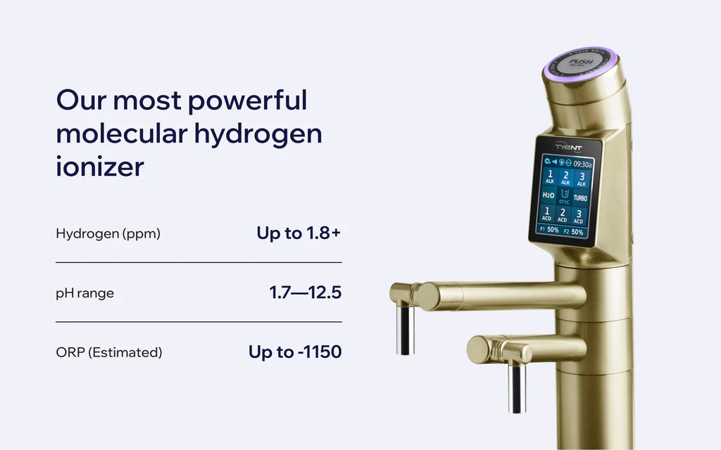 Tyent UCE-13 PLUS Gold molecular hydrogen water ionizer with 1.8+ ppm hydrogen and 1.7–12.5 pH range