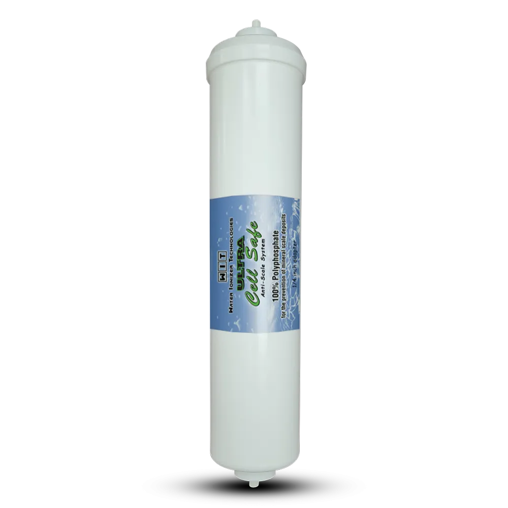 Ultra Cell Safe anti-scale water ionizer filter cartridge with polyphosphate media for mineral scale reduction